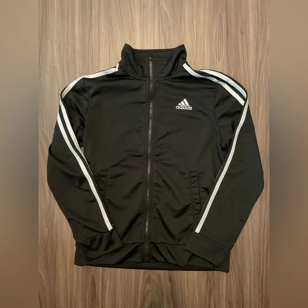 Adidas Black Track Jacket with White Stripes size M 10/12